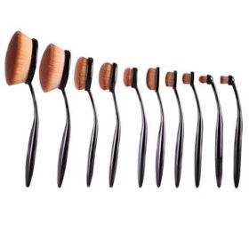 Beauty Experts Set of 10 Oval Beauty Brushes (Colors: Black-Rose Gold)