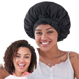 Silk Bonnet, Satin Hair Bonnet For Sleeping For Wavy Curly Natural Hair (Color: Black)