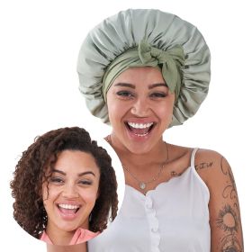 Silk Bonnet, Satin Hair Bonnet For Sleeping For Wavy Curly Natural Hair (Color: Green)