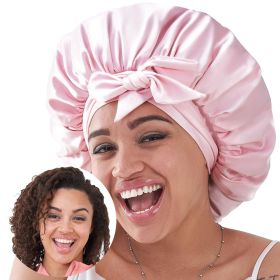 Silk Bonnet, Satin Hair Bonnet For Sleeping For Wavy Curly Natural Hair (Color: Pink)